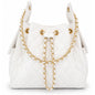 Medium Bayshore Bucket Bag by BEACH HAUS in white denim, featuring a stylish, casual design with a rounded shape and adjustable strap.