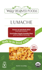 Dried Lumache vegan pasta by Wildly Beloved Foods, showcasing shaped pasta pieces in a natural, dried state.