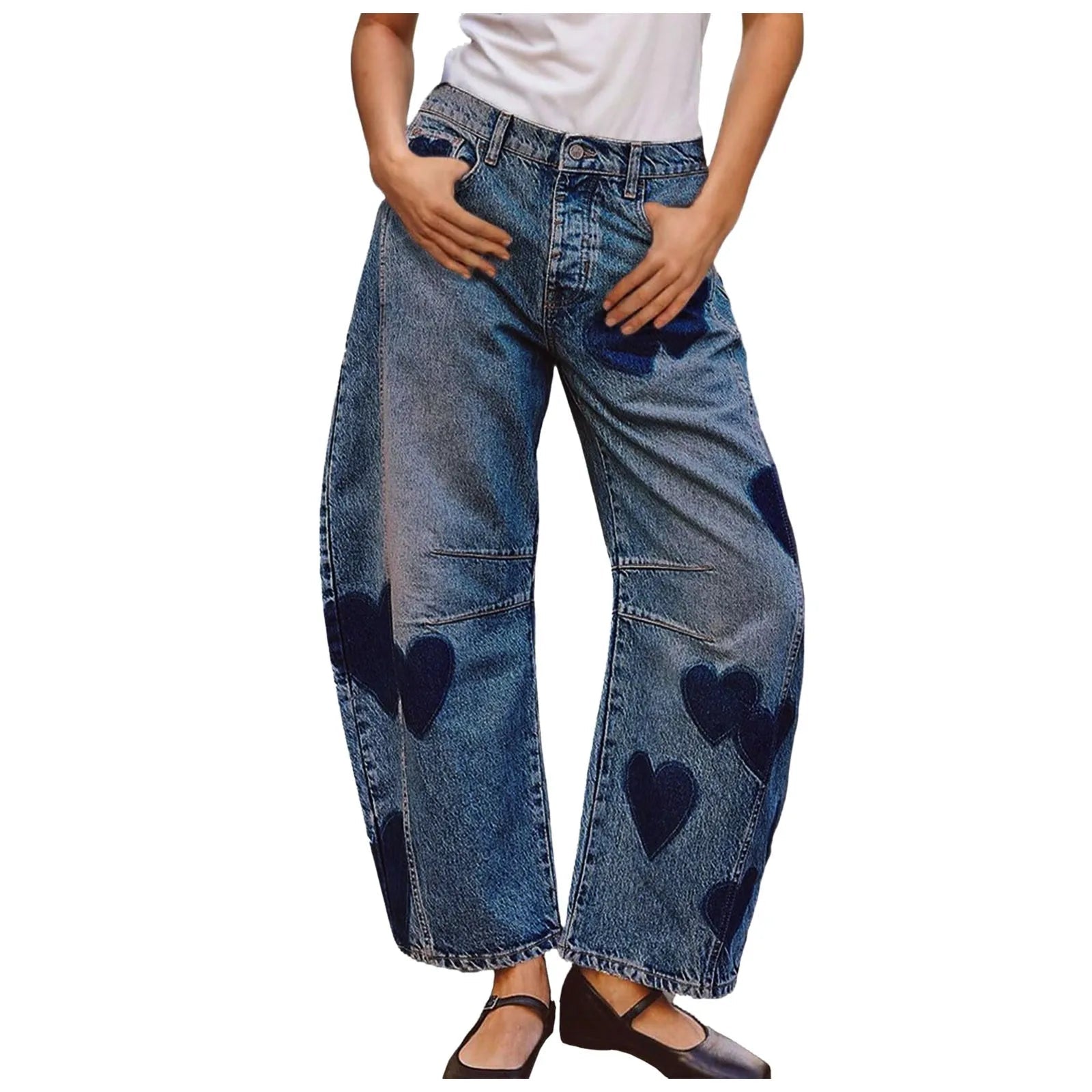 Woman clothes Barrel Jeans For Women Mid Rise Heart Printed Denim Ankle Pants Vintage Baggy Womens Casual Dress Pants for Summer - BACKUPMYFILESNOW