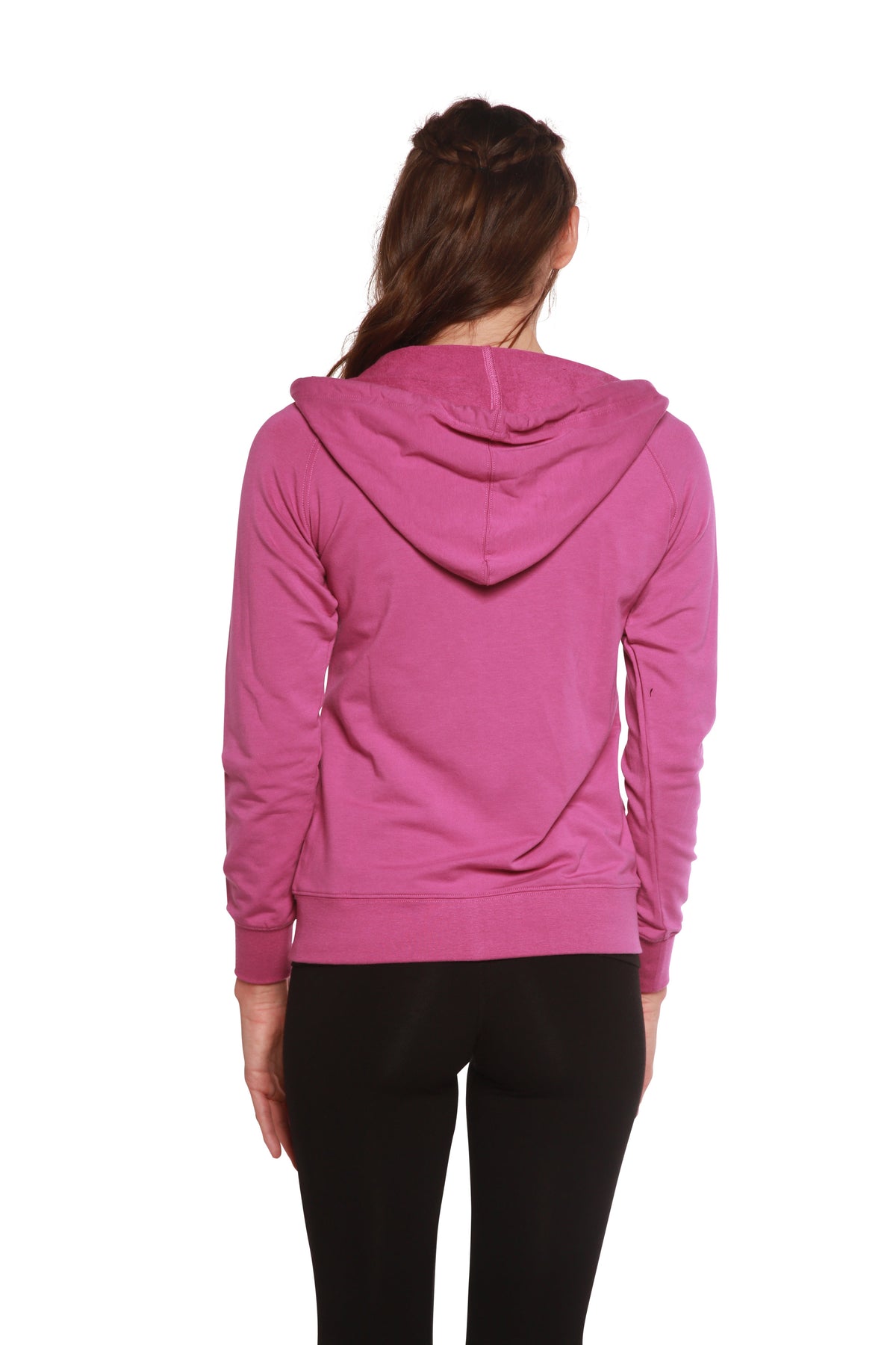Women's bamboo French terry zip hoodie by Spun Bamboo, featuring a hood, front zipper, and long sleeves in soft fabric.