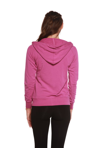 Women's bamboo French terry zip hoodie by Spun Bamboo, featuring a hood, front zipper, and long sleeves in soft fabric.