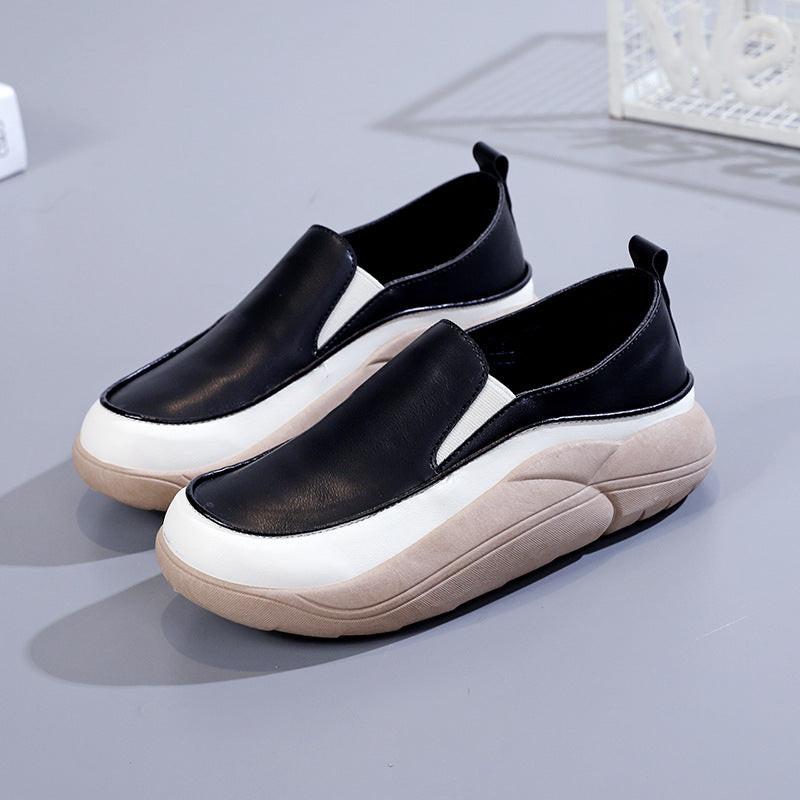 Women's Casual Thick - Soled Slip - On Loafers in Leather - BACKUPMYFILESNOW
