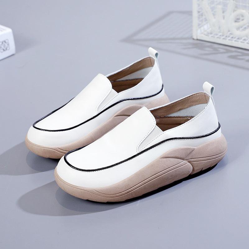 Women's Casual Thick - Soled Slip - On Loafers in Leather - BACKUPMYFILESNOW