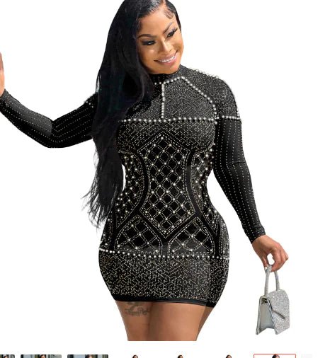 Women's Fashion Rhinestone Mesh Dress - BACKUPMYFILESNOW