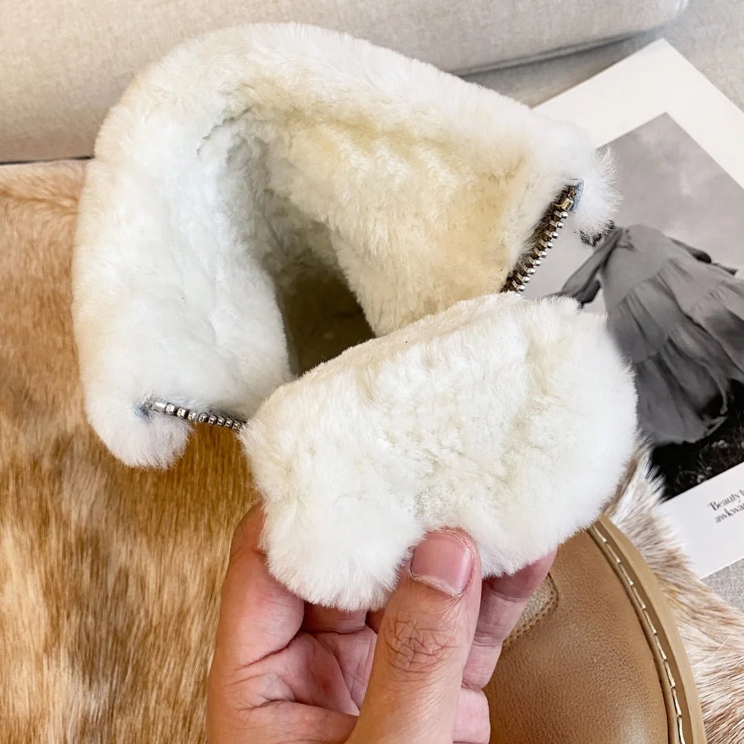 Women's genuine leather patchwork front zip winter ankle snow boots thick sole platform flats clod weather short boots shoes hot - BACKUPMYFILESNOW