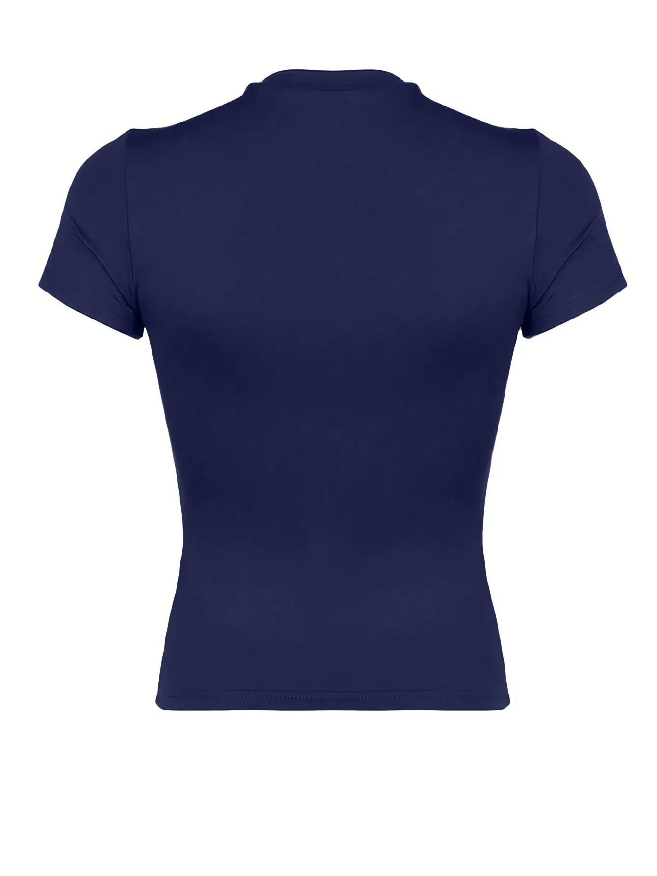 Women's Navy Blue Fitted Short Sleeve Round Neck Casual T-Shirt - BACKUPMYFILESNOW.COM®