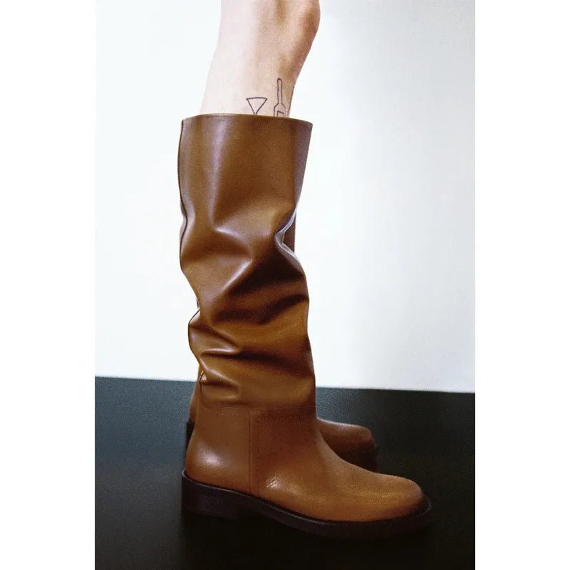 Women's Shoes Brown Vintage Cow Leather High Boots - BACKUPMYFILESNOW