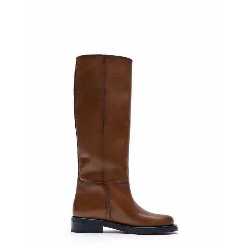 Women's Shoes Brown Vintage Cow Leather High Boots - BACKUPMYFILESNOW