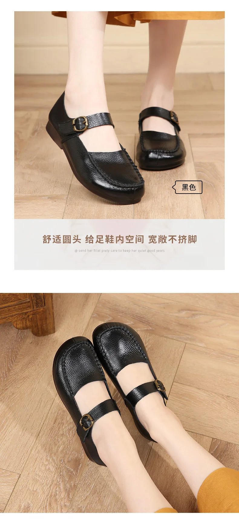 Women's Shoes Round Toe Belt Buckle Ladies Casual Flats Large Size 41 Leather Shoes Women Mary Janes Genuine Leather - BACKUPMYFILESNOW