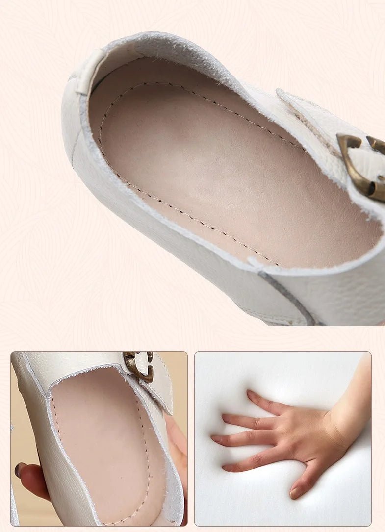 Women's Shoes Round Toe Belt Buckle Ladies Casual Flats Large Size 41 Leather Shoes Women Mary Janes Genuine Leather - BACKUPMYFILESNOW