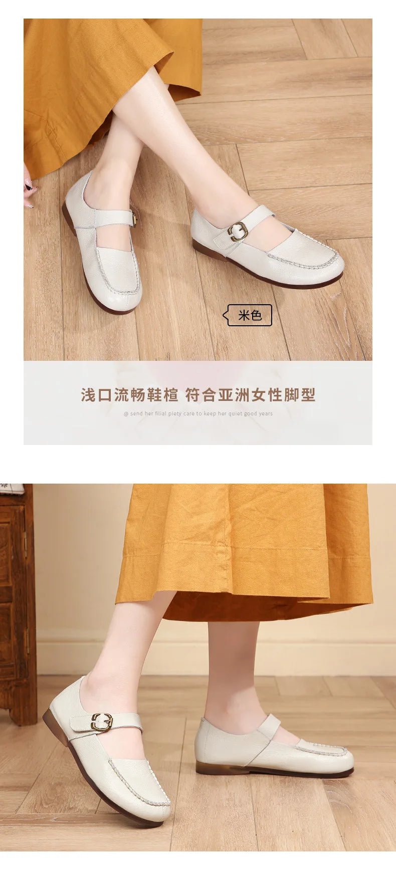 Women's Shoes Round Toe Belt Buckle Ladies Casual Flats Large Size 41 Leather Shoes Women Mary Janes Genuine Leather - BACKUPMYFILESNOW