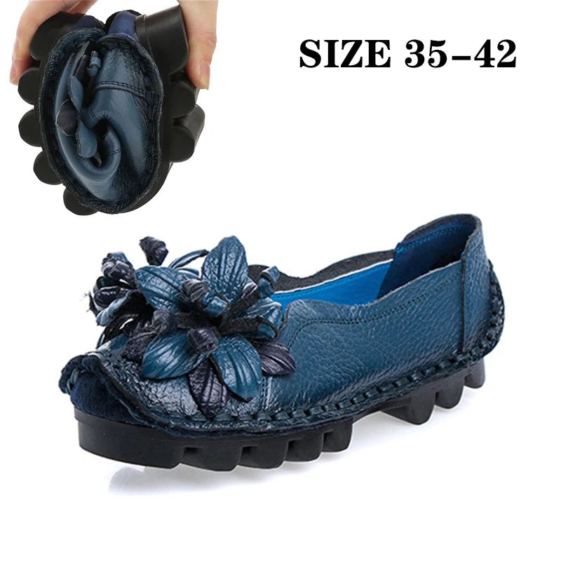 Women's Shoes Round Toe Belt Buckle Ladies Casual Flats Large Size 41 Leather Shoes Women Mary Janes Genuine Leather - BACKUPMYFILESNOW