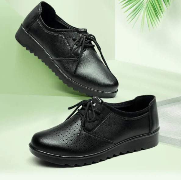 Women's Work Shoes, Flat Black Leather Shoes - BACKUPMYFILESNOW