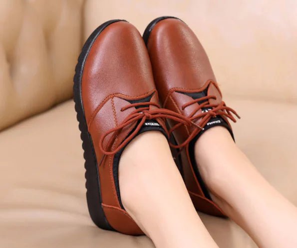 Women's Work Shoes, Flat Black Leather Shoes - BACKUPMYFILESNOW