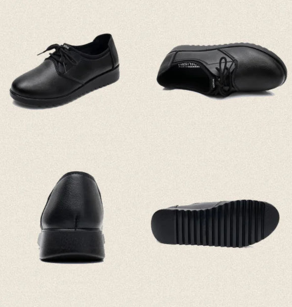 Women's Work Shoes, Flat Black Leather Shoes - BACKUPMYFILESNOW