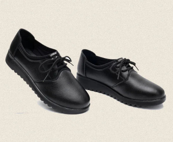 Women's Work Shoes, Flat Black Leather Shoes - BACKUPMYFILESNOW