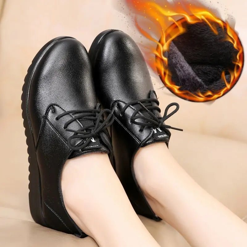 Women's Work Shoes, Flat Black Leather Shoes - BACKUPMYFILESNOW