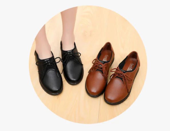 Women's Work Shoes, Flat Black Leather Shoes - BACKUPMYFILESNOW