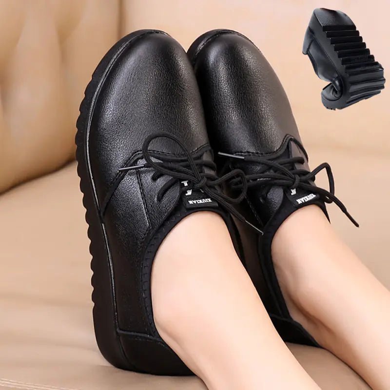 Women's Work Shoes, Flat Black Leather Shoes - BACKUPMYFILESNOW