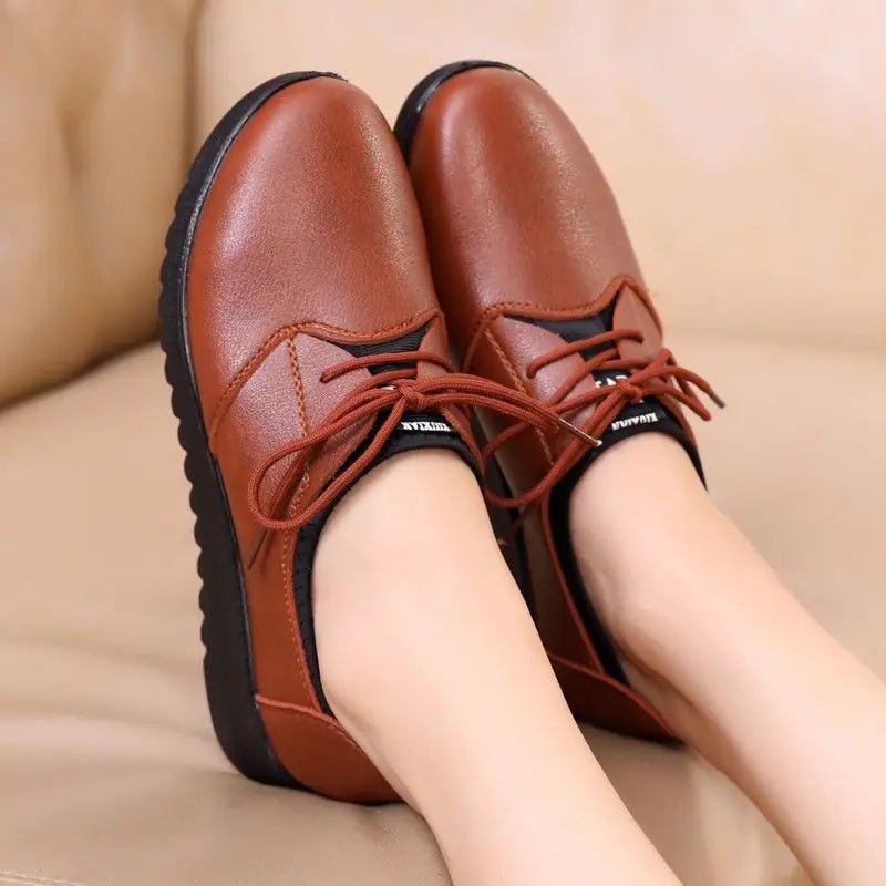 Women's Work Shoes, Flat Black Leather Shoes - BACKUPMYFILESNOW