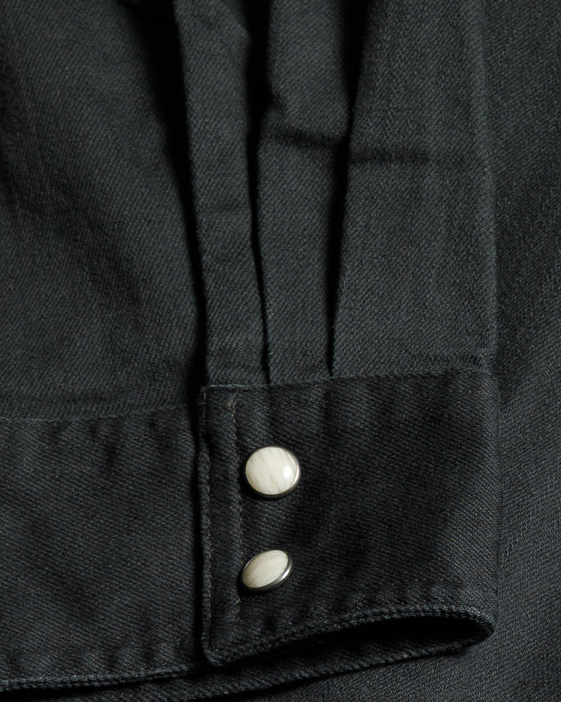 Off The Grid Surplus Earl Vintage Black denim long sleeve shirt with woven black fabric and classic fit.