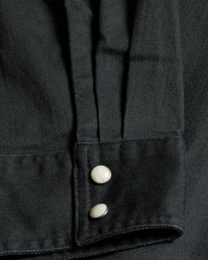 Off The Grid Surplus Earl Vintage Black denim long sleeve shirt with woven black fabric and classic fit.