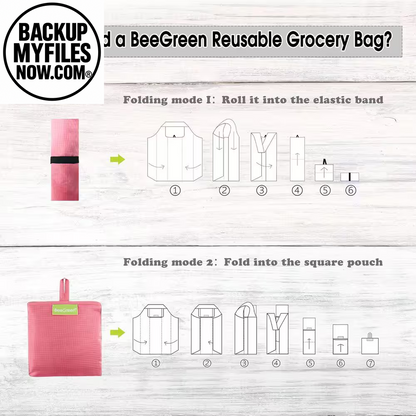 10-pack pink reusable grocery bags by Wudkey with storage pouches and elastic bands for easy shopping and eco-friendly use