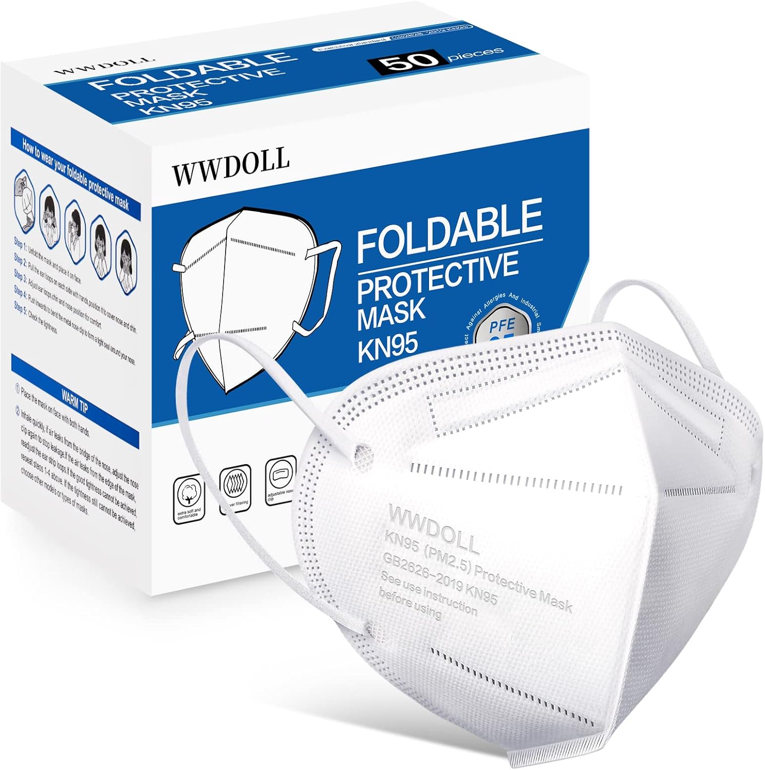 WWDOLL KN95 Face Masks 50 Pack, 5 - Layer Breathable Disposable Respirator Mask for Adult Black - BACKUPMYFILESNOW