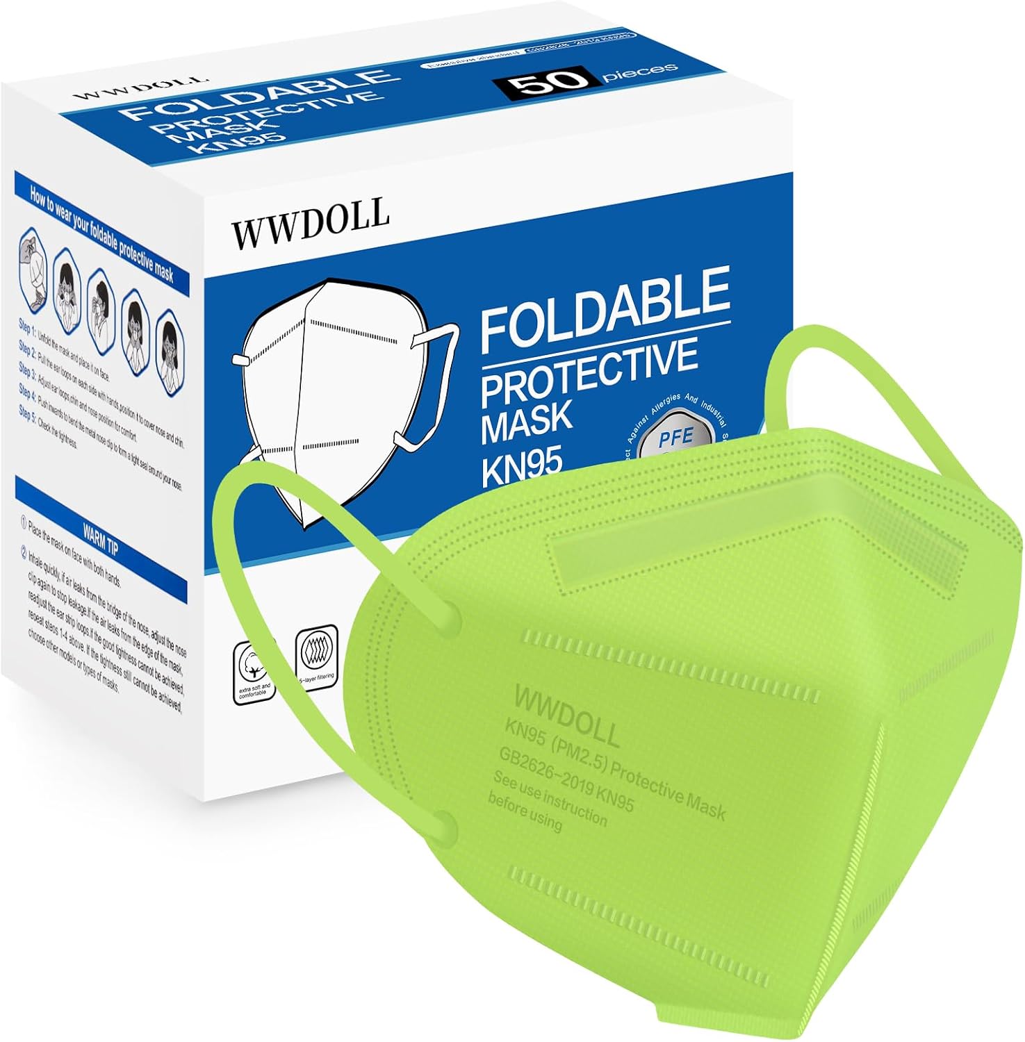 WWDOLL KN95 Face Masks 50 Pack, 5 - Layer Breathable Disposable Respirator Mask for Adult Black - BACKUPMYFILESNOW