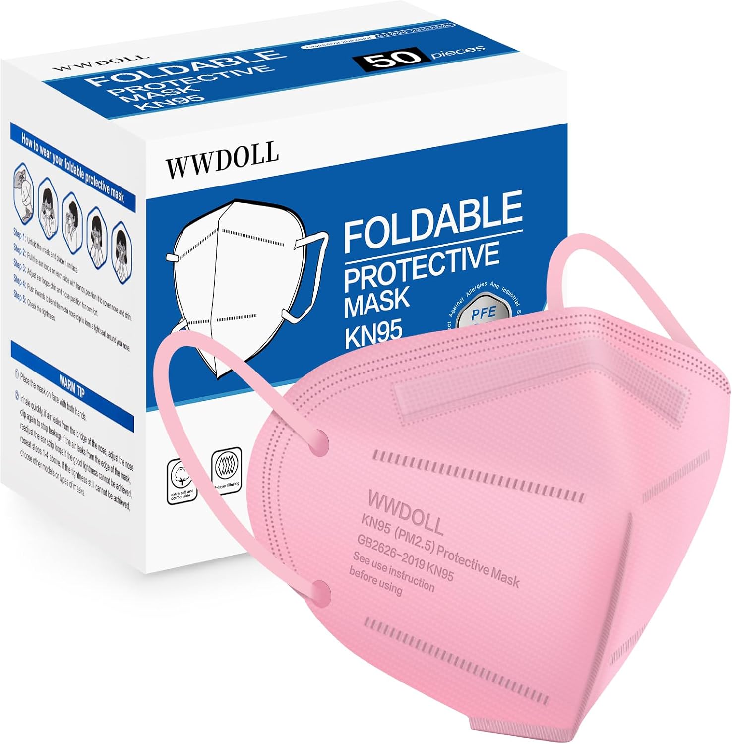 WWDOLL KN95 Face Masks 50 Pack, 5 - Layer Breathable Disposable Respirator Mask for Adult Black - BACKUPMYFILESNOW