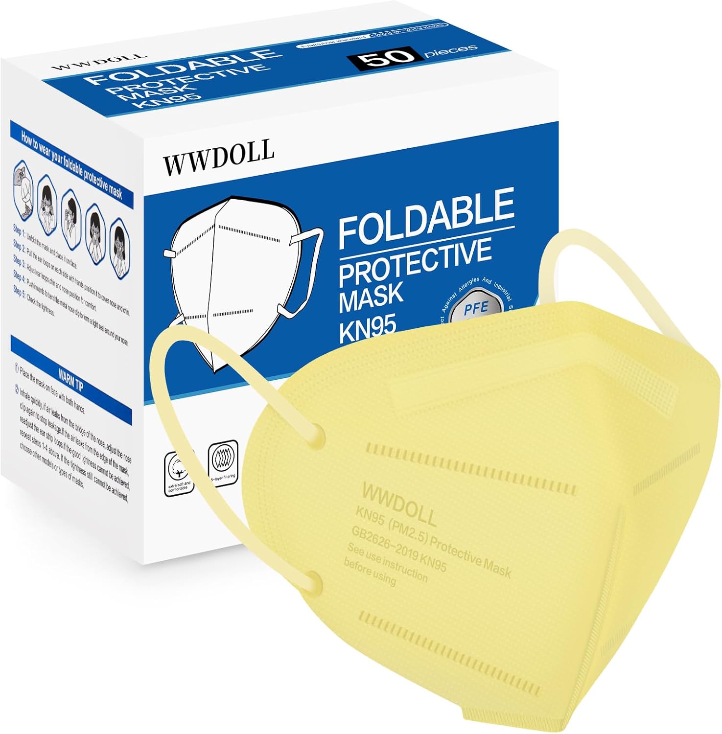 WWDOLL KN95 Face Masks 50 Pack, 5 - Layer Breathable Disposable Respirator Mask for Adult Black - BACKUPMYFILESNOW