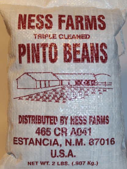 Five-pound bag of Ness Farms Pinto Beans, a natural dry bean product from New Mexican Connection.