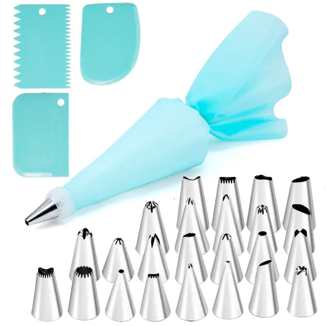 14-Piece Stainless Steel Cake Decorating Set with Assorted Tips and Pastry Bags for Professionals