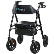 Farani All Terrain Rollator Walker with Seat- 10" Non-Pneumatic Tires Cushion Seat & Padded Backrest Ergonomic Dual Height Adjustable Handles and Seat Foldable Aluminum Walkers for Seniors Black