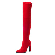 Women's Suede Pointed Toe Chunky Heel High Boots