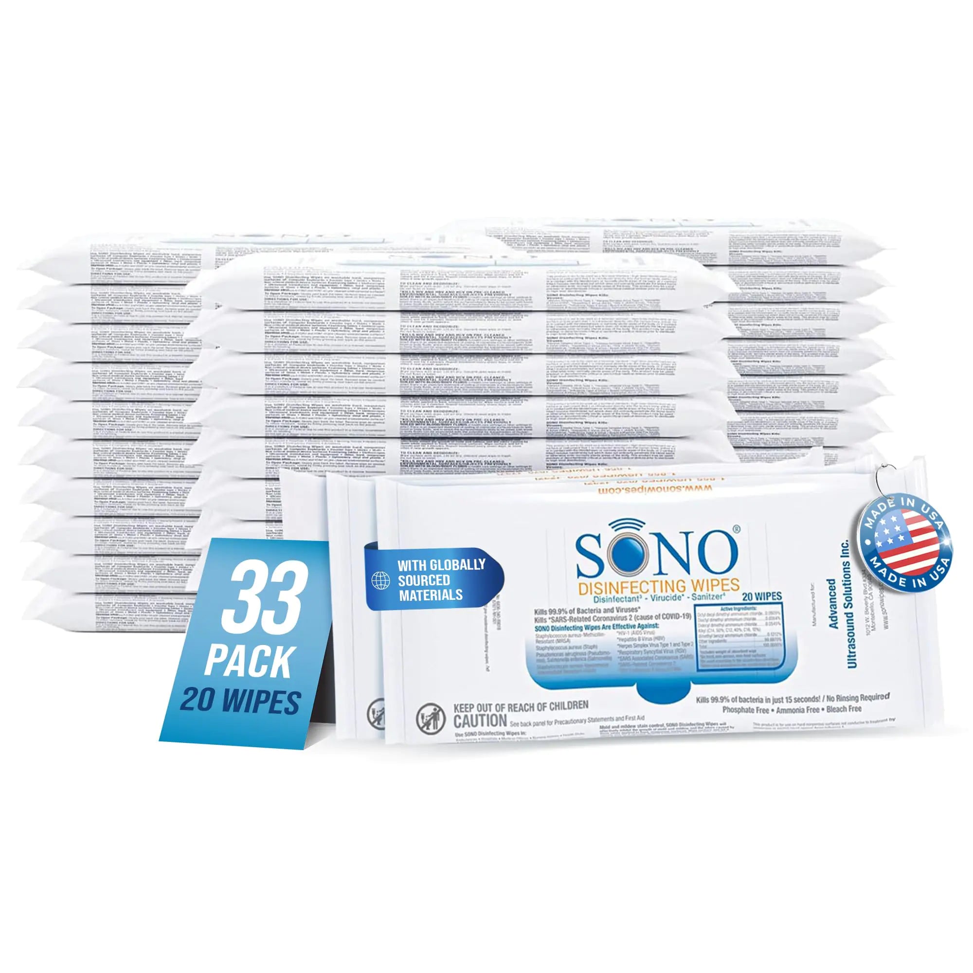 SONO Multi-Surface Cleaning Wipes - 660 Count (Pack of 33) + Sanitizer Medical-Grade Alcohol-Free Bleach-Free Comprehensive Hygiene Solution for Home School Office