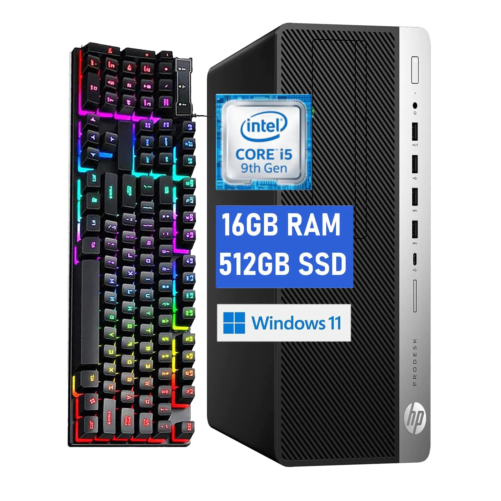 HP ProDesk 600G5 SFF Desktop Computer PC 600G5 Computer Core 9th 16GB RAM 512GB Solid State Drive RGB Keyboard Internal WiFi Windows11 (Renewed)