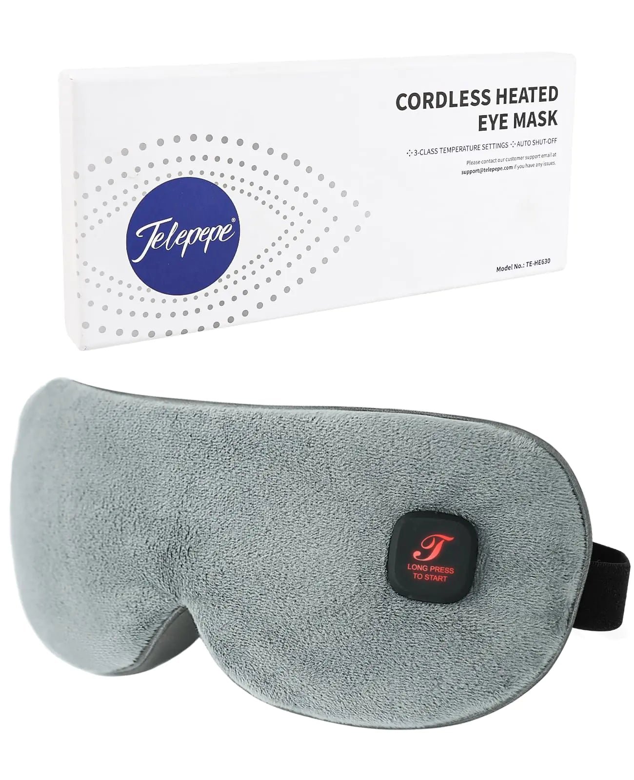 Heated Eye Mask Cordless Warm Eye Compress for Dry Eyes Blepharitis Light Blocking Heat Eye Mask for Men Women 1000mAh Rechargeable Battery and Washable Cover (Grey)