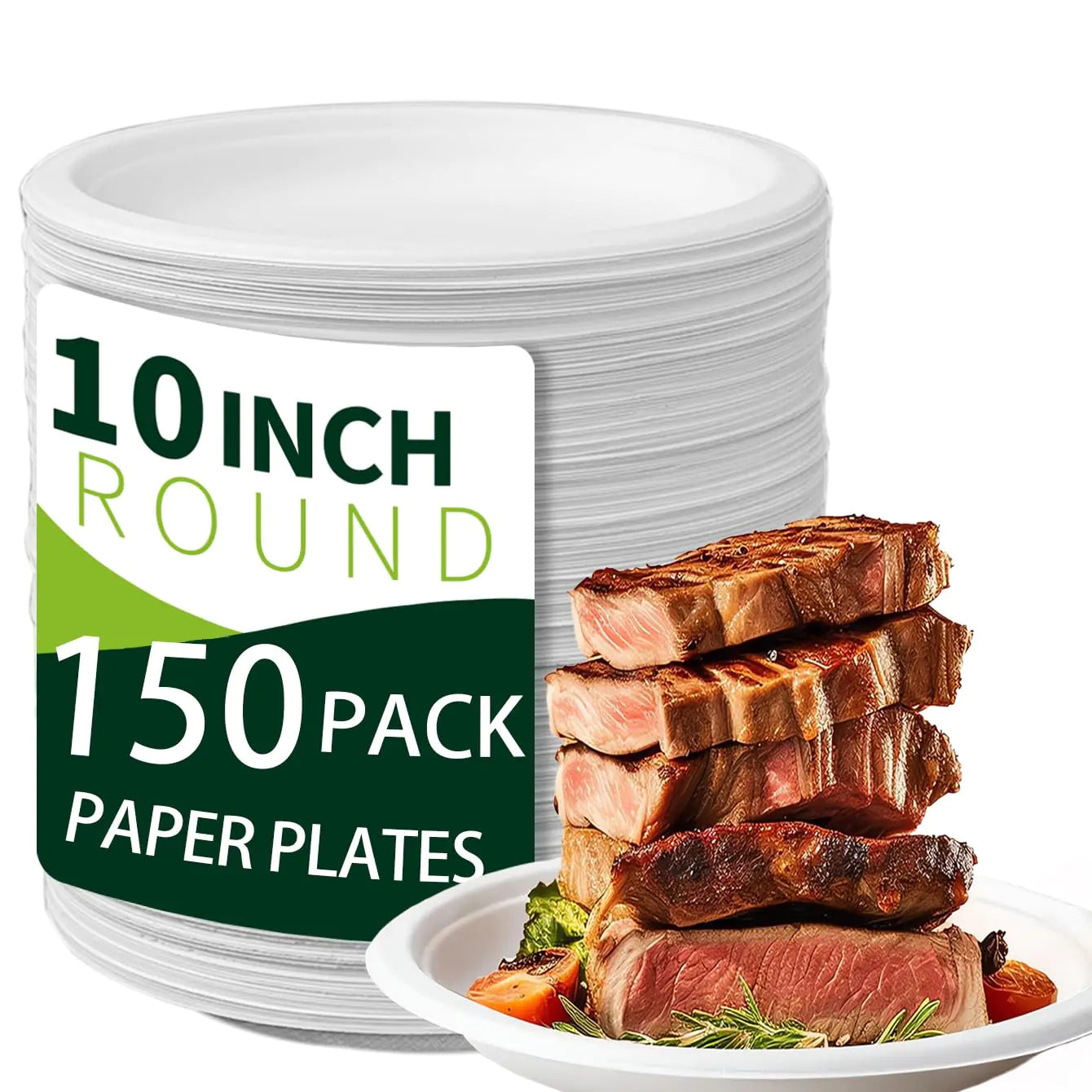 150 Pack Dinner Paper Plates 10 Inch Made of Sugarcane Fiber White Disposable Dinner Plates Microwave Safe Compostable Heavy Duty Paper Plates for Christmmas Party and Barbecue Paper Plates(10 Inch)