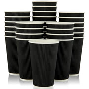 JollyPack 60 Pack16 oz Paper Coffee Cups Disposable Coffee Cups Black Hot Beverage Cups with Ripple Wall Design Hot Beverage Cups Suitable for Birthday Party and any occasions