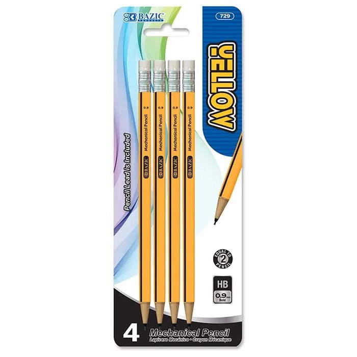 Yellow 0.9mm Mechanical Pencil (4/Pack) - BACKUPMYFILESNOW