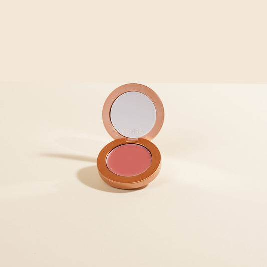 YENSA Super Serum Silk Buildable Cream Blush in Moody Mauve, showing a smooth, blendable blush with a soft mauve tone.