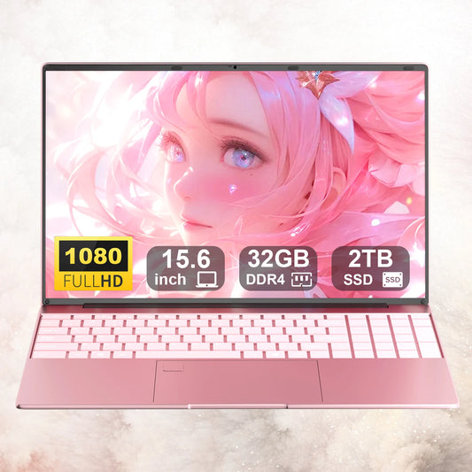 Black 15.6-inch Yepo laptop with Intel Core i7, 32GB RAM, 2TB storage, Windows 11 Pro, HD display, slim design.