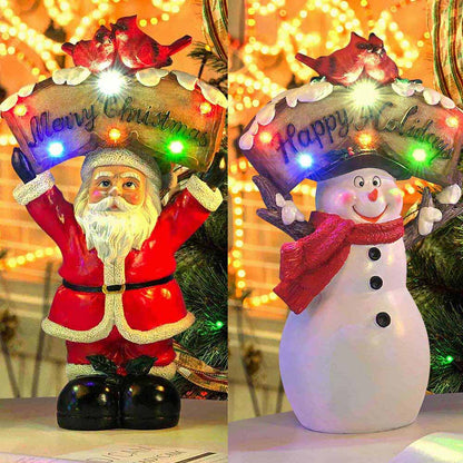 Yescomusa pre-lit Christmas figurine featuring Santa and optional snowman, 12-inch holiday décor for festive decorating.