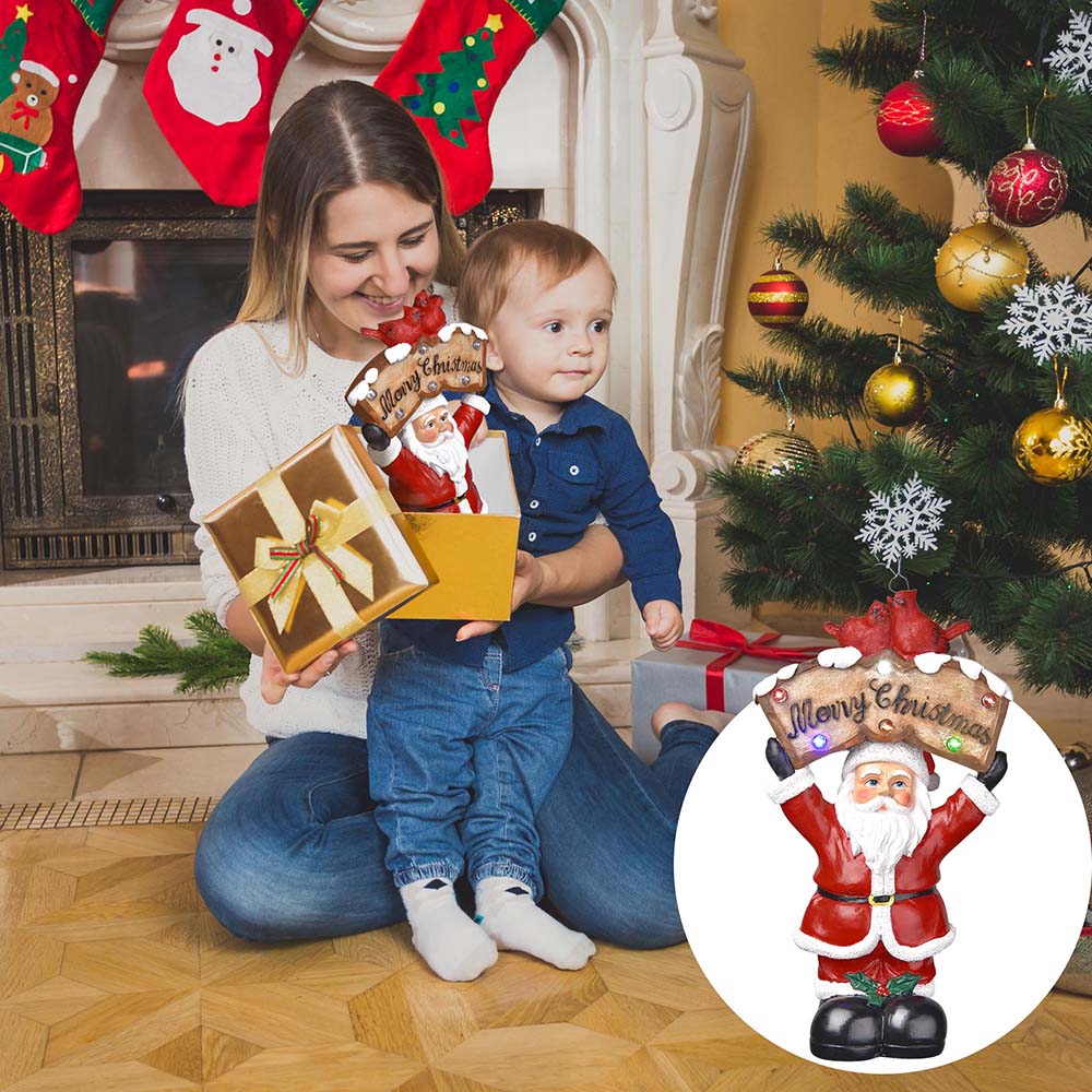 Yescomusa 12-inch pre-lit Christmas figurine featuring Santa and optional snowman, festive holiday decoration.