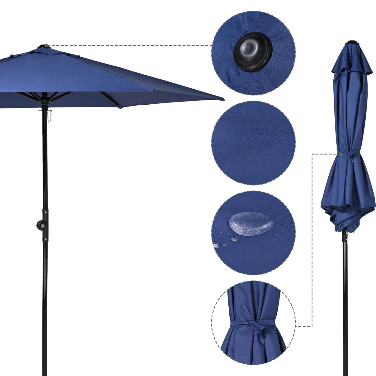 Navy blue Yescom 7.5ft market patio umbrella with crank and tilt, 6-rib design for outdoor shading and style