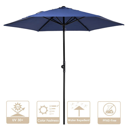Yescom 7.5ft navy market patio umbrella with crank and tilt, 6-rib design, provides shade and weather protection.