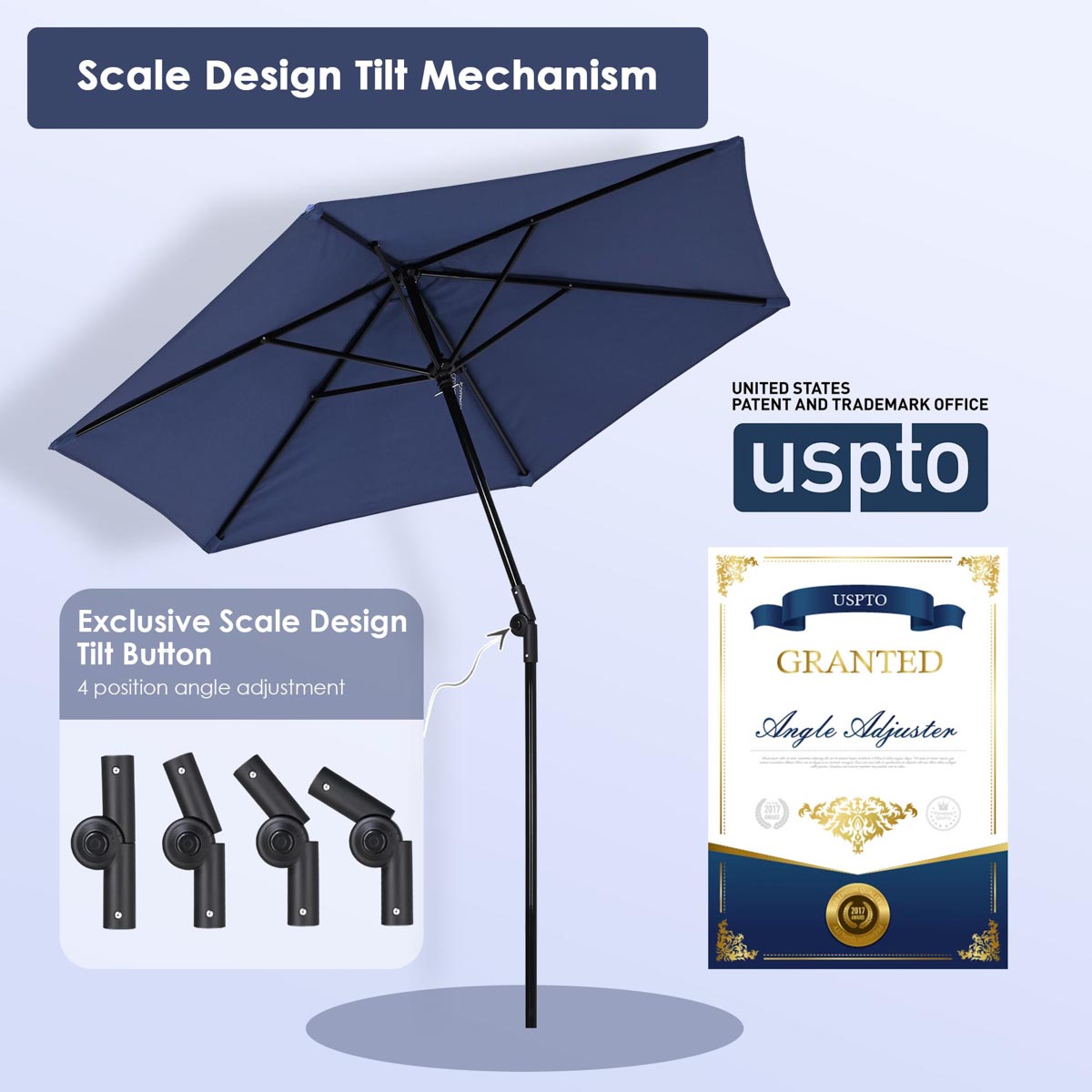 Yescomusa 7.5ft navy market patio umbrella with crank and tilt, 6-rib design for outdoor shade and style