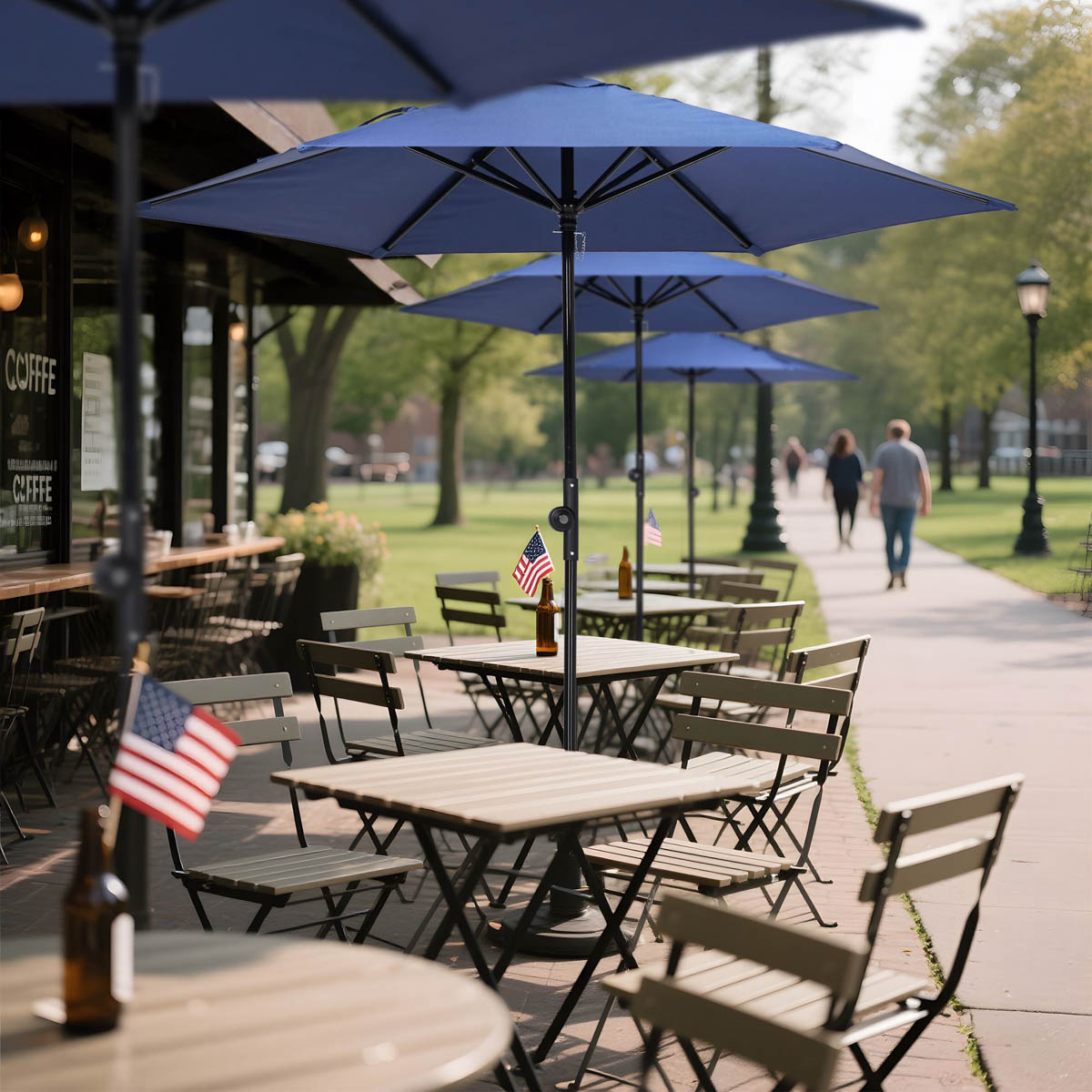 Navy blue Yescom 7.5ft market patio umbrella with crank and tilt, featuring a 6-rib design for outdoor shade.