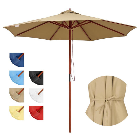 Yescom 9ft navy wood market umbrella, outdoor patio umbrella with multiple color options, featuring a sturdy wooden pole.